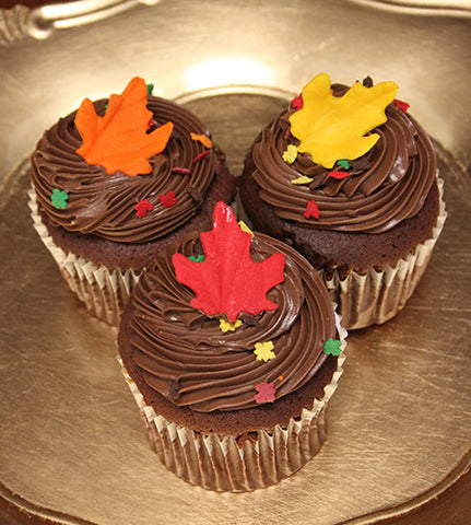 CC-067 Display Fall decor chocolate cupcake filled with white mousse.