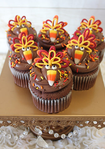 CC-070 Turkey cupcake design Chocolate cake with white mousse filling.