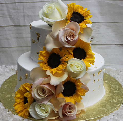 Sunflower two tier cake! | Tire cake, Cake, Cookie cake