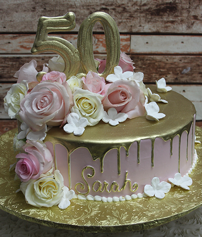 BD-057E  Gold Pink champagne frosting fresh flowers