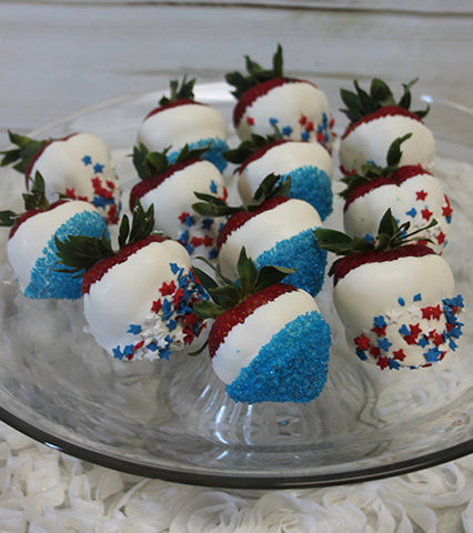 AP-090 White dipped strawberries with Fourth of July decor