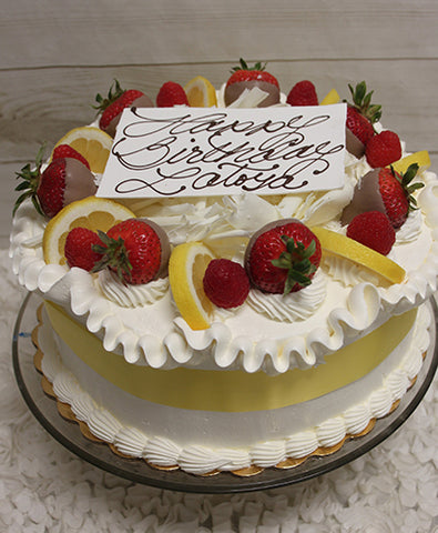 BD-003 Gold Cake with Lemon and Rasberry mousse filling.