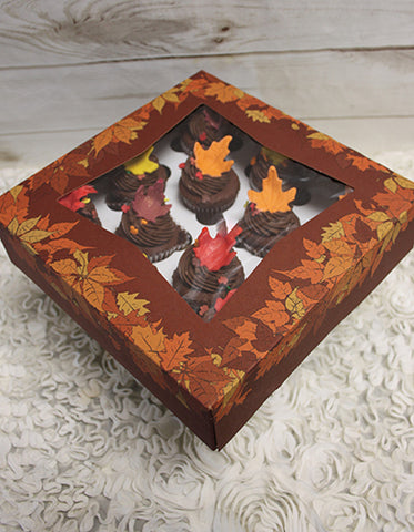 CC-065 One dozen of chocolate mini cupcakes with whipped cream filling in fall festive box.