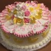Product BB-005 is a round cake with pink and white frosting, yellow duck shapes, and icing roses on top. "It's a Girl!" is written in pink icing.