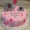 BB-042 is a pink cake decorated with gray, pink, and white polka dots, featuring two elephant toppers and a balloon. "Congratulations Jackie" is written in cursive on the cake.