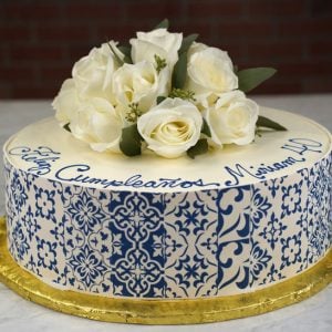 BR-046 Blue Tile Cake, Edible blue tile print