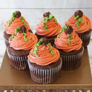 Pumpkin Design Cupcake Chocolate Cake With White Mousse Filling
